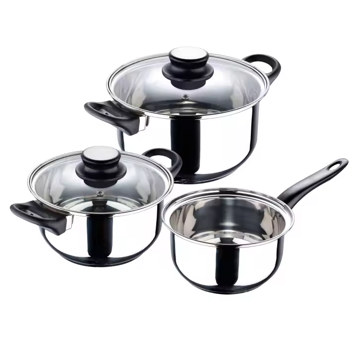 Bateria 5pcs acero inoxidable: cazo Ø16x7,5 Cacerolas de Ø18x8,5 y Ø20x9,5 cms., inducción, colección Cassel - SAN IGNACIO - 1