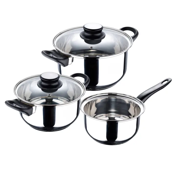 Bateria 5pcs acero inoxidable: cazo Ø16x7,5 Cacerolas de Ø18x8,5 y Ø20x9,5 cms., inducción, colección Cassel - SAN IGNACIO - 1