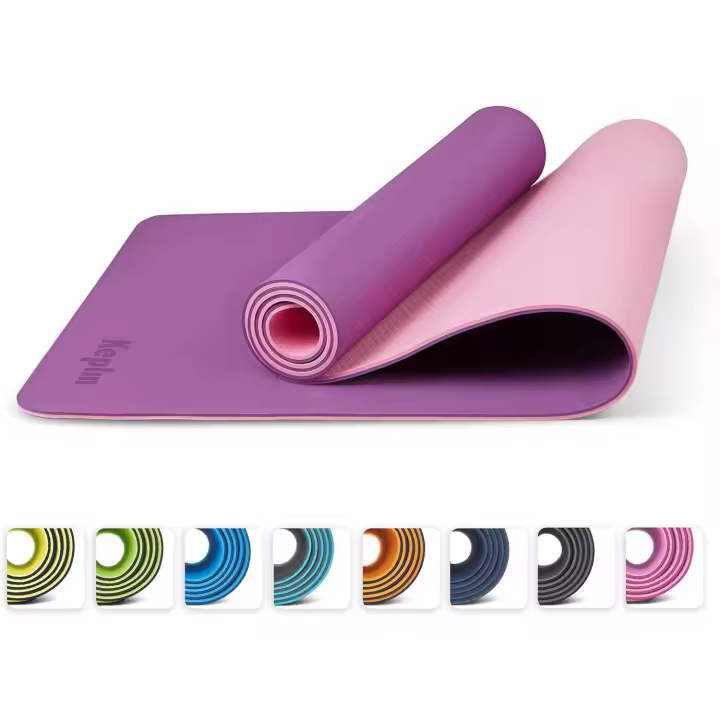 Esterilla de yoga y ejercicio con correa de transporte, grande, antideslizante, cómoda, para entrenamiento y ejercicio en casa o al aire libre (morado y rosa) - 1
