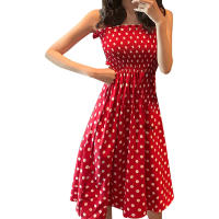 Vestido Largo De Mujer Elegante Con Puntos Y Cuello Cuadrado Vestido De Verano Sin Mangas En Chiffon Vestido Casual De Medio Tamaño - details 9