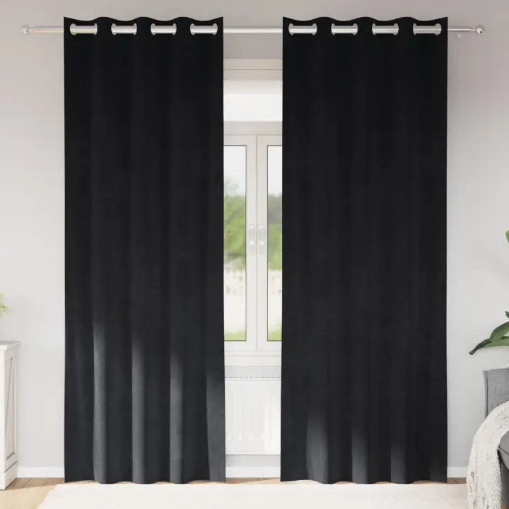 Cortinas Blackout vidaXL con Ojetes 2 pcs de Terciopelo Negro - 1