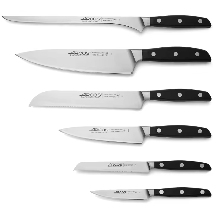 ARCOS Manhattan - Set de 6 Cuchillos de Cocina - Acero Inoxidable Forjado Nitrum® - Mango de Polioximetileno Negro (POM) - 1