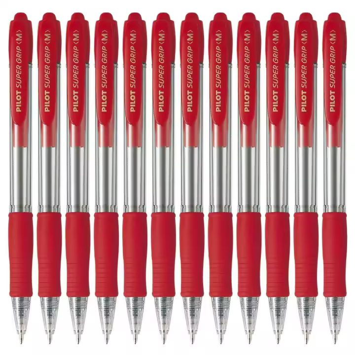 Pilot Bolígrafo Super Grip Retráctil Punta 1mm Recargable Tinta Base de Aceite Rojo (Pack de 12) - 1