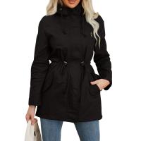 Abrigo De Trench De Algodón Para Mujer plus Talla Con Capucha Estilo Casual Cierre De Cremallera Manga Larga Color Sólido Para Otoño E Invierno - details 8