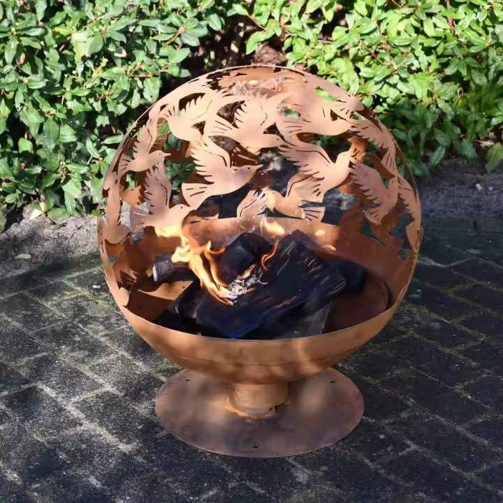 Esschert Design Brasero con pájaros cortadas a láser oxidado - 1