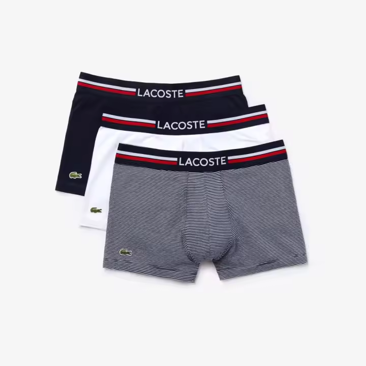 Pack de 3 Calzoncillos Azul-Gris-Blanco Lacoste Cintura Tricolor - 1