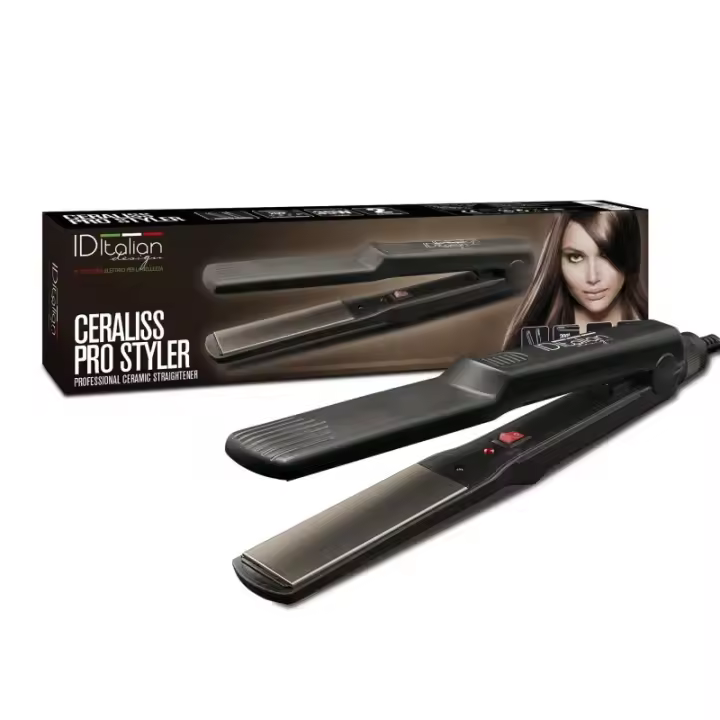 Italian Design - Plancha de Pelo Ceraliss Pro Styler con Placas de Cerámica - Temperatura Máxima de 200º, Indicador LED de Encendido, Cable de 205 cm y Potencia 35W - Para Todo Tipo de Cabellos, Consigue un Alisado Duradero y Profesional - Color Negro - 1