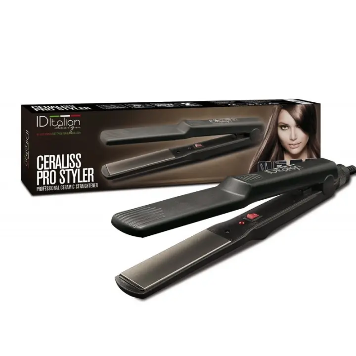 Italian Design - Plancha de Pelo Ceraliss Pro Styler con Placas de Cerámica - Temperatura Máxima de 200º, Indicador LED de Encendido, Cable de 205 cm y Potencia 35W - Para Todo Tipo de Cabellos, Consigue un Alisado Duradero y Profesional - Color Negro - 1
