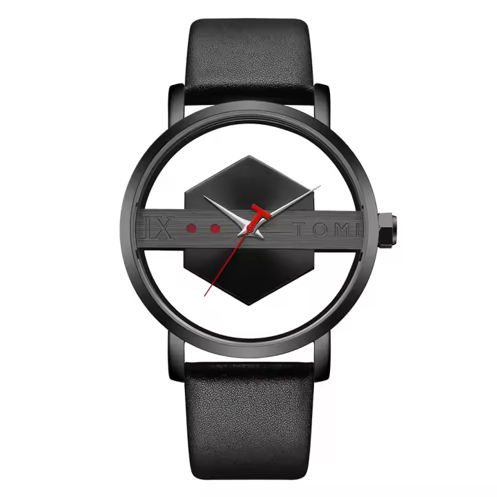 Reloj De Cuarzo Para Hombre TOMI Con Correa De Cuero Minimalista Y Moderna Cristal Hueco Personalizado Resistentes Al Agua - 1
