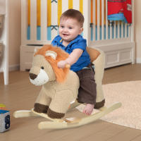 HOMCOM Caballito Balancín Infantil en Forma de León de Felpa para Bebés 18-36 Meses con Sonido Cinturón de Seguridad Manillar y Reposapiés 68x35x50 cm Marrón - details 1
