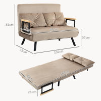 Sofá para 2 personas con función de Cama, 102x73x81 cm, con respaldo ajustable en 5 Direcciones, Pies antideslizantes, exterior de terciopelo, Marron Claro - details 4