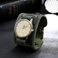 Reloj De Pulsera Para Hombre Punk Retro Con Correa Ancha De Cuero Reloj Militar De Cuarzo Con Pulsera De Cuero Display Sin Números - details 4