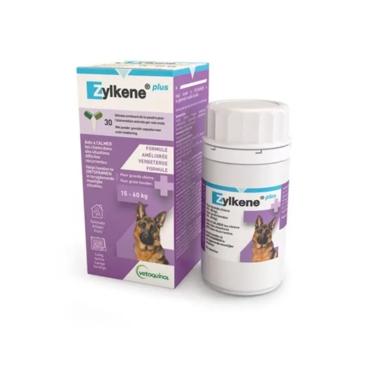 VETOQUINOL - Zylkene Plus (30 Cápsulas) - Tranquilizante Natural para Perros de Raza Grande (15-60 kg) - 1