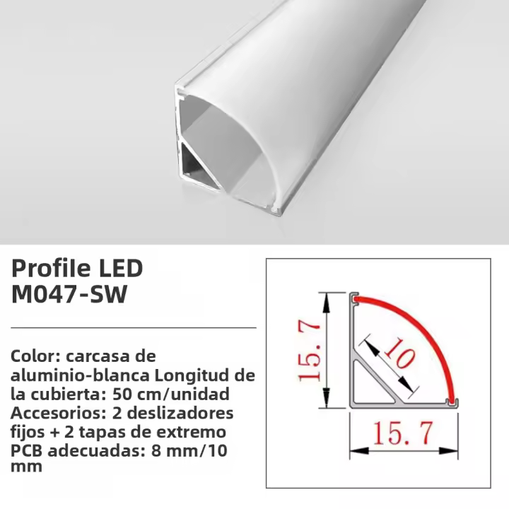 Tira LED 50CM Con Perfil De Aluminio Y Diffusor PC Para Cubierta Negro Plateado Para Lámpara Lineal De Barra Armario 8mm/10mm/12mm Decorativa - 1