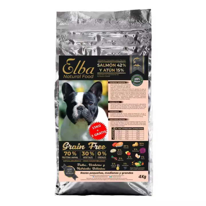 Pienso Salmón y atún sin cereales. 100% natural. Elba Natural Food Salmón y atún. GRAIN FREE - 1