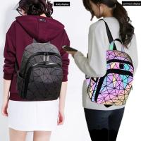 Mochila De Moda Para Mujer Luminosa Y Holográfica De PVC Geométrica Bolsa Escolar Para Adolescentes Viaje Correa Mochila Feminina - details 1