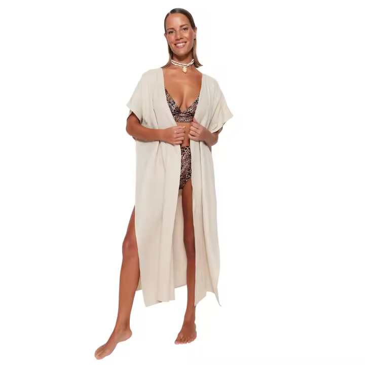Trendyol Black Belted Maxi Woven Slit Muslin Beach Kimono&Caftan Tbess23Km00019 - 1