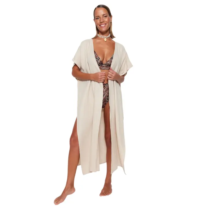 Trendyol Black Belted Maxi Woven Slit Muslin Beach Kimono&Caftan Tbess23Km00019 - 1