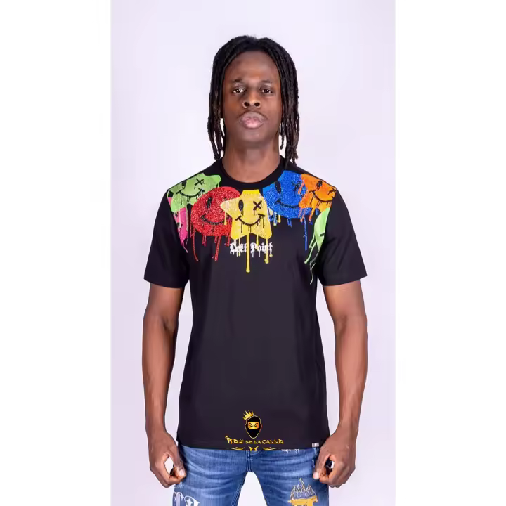 Camiseta Left Point Negra Pedrería Brillante Estrellas De Colores - 1