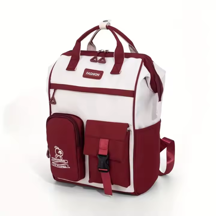 Mochila de Moda para Mujer con Emblema de Pájaro y "COLECCIÓN DE MODA BERLÍN" - Gran Capacidad, Bolsa para Laptop de 15.6 pulgadas, Correas Ajustables, Nylon, Disponible en Granate/Blanco - Ideal para la Escuela, el Trabajo, Viajes, Mochila de Viaje - 1