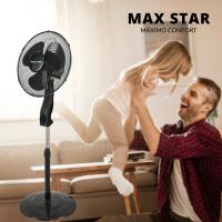 Max Star Ventilador de Pie 40W, Oscilante, Potente, Silencioso, Rejilla de Seguridad, 3 Velocidades, Altura Ajustable, 3 Aspas, Diametro 40cm, Base Redonda Estable, Cabezal Inclinable, Negro - details 0