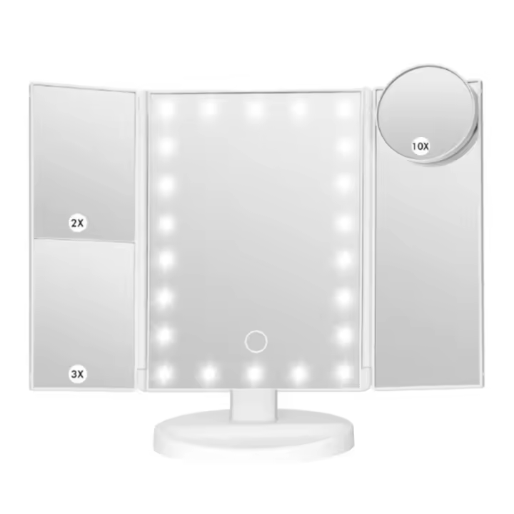 Espejo de tocador cosmético/de maquillaje con 22 luces LED, pantalla táctil, triple aumento (2X y 3X), rotación libre de 180° - 1