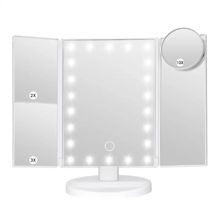 Espejo de tocador cosmético/de maquillaje con 22 luces LED, pantalla táctil, triple aumento (2X y 3X), rotación libre de 180° - 1