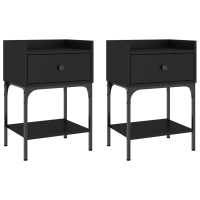 vidaXL Mesita noche 2 unidades madera ingeniería 40,5x31x60 cm Negro, Roble Sonoma, Roble ahumado Mesita habitacion mesitas de noche dormitorio para Salón, Estudio, Mesa Auxiliar - details 1
