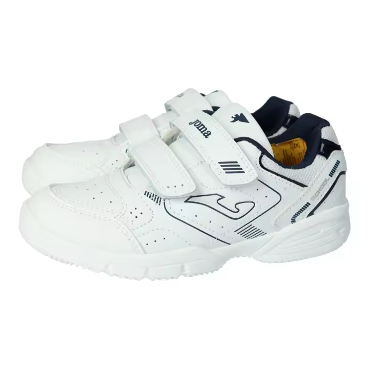 Deportivos marca JOMA para niño en color blanco-marino. Deportivas Joma blancas con azul para niños, cierre de velcro y plantilla de piel, ideales para llevar al cole a diario - 1