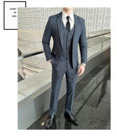 Traje De Tres Piezas Para Hombre Estilo Coreano Moda Ajustada Formal Boda Elegante Conjunto Chaqueta Pantalón Cuello Redondo - details 5