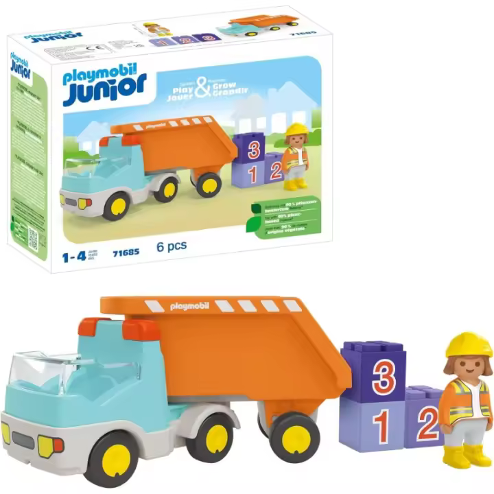 PLAYMOBIL Junior 71685 Camión de Basura, Incluye Tres Piedras apilables edad +1 año 24P71685 - 1