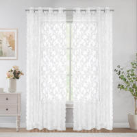 Cortina Blanca De Encaje Con Patrón De Flores Transparente Y Grommet Para Decoración De Sala De Estar Y Dormitorio 1 Pieza - details 4