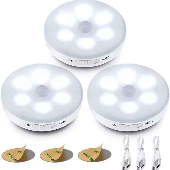 Juego de 3 piezas de luz LED nocturna automática, luz interior con Sensor de movimiento, inalámbrica L - 1