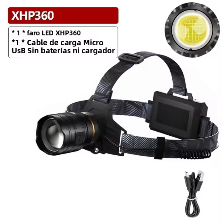 Linterna Frontal De Pescar Alta Potencia Con Lente XHP360 36-núcleos Recargable 18650 Zoom Luz LED Para Camping Y Senderismo - 1
