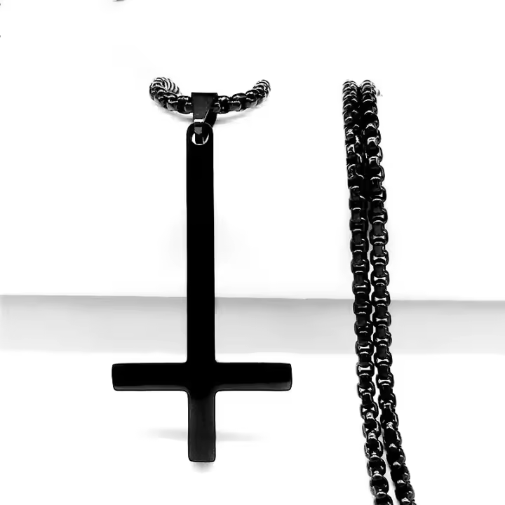 Collar De Acero Inoxidable Cruz Volteada Brujería Paganismo Inverso Cadena Negra Joyería Cruz Invertida N8374S03 Para Mujer - 1