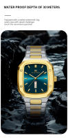 Reloj De Hombre 2024 Moda Cuadrado Acero Inoxidable Azul Oro 3Bar Cuarzo Calendario Semanal Deportivo Simulado Negocios - details 5