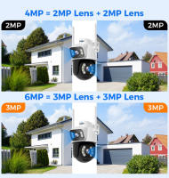Hiseeu WS318B 4K Cámara WiFi exterior de 6MP, lente doble, doble pantalla, audio bidireccional, visión nocturna a color, seguimiento automático, detección de humanos con IA, resistente a la intemperie IP66, WiFi de 2.4GHz - Negro - details 1