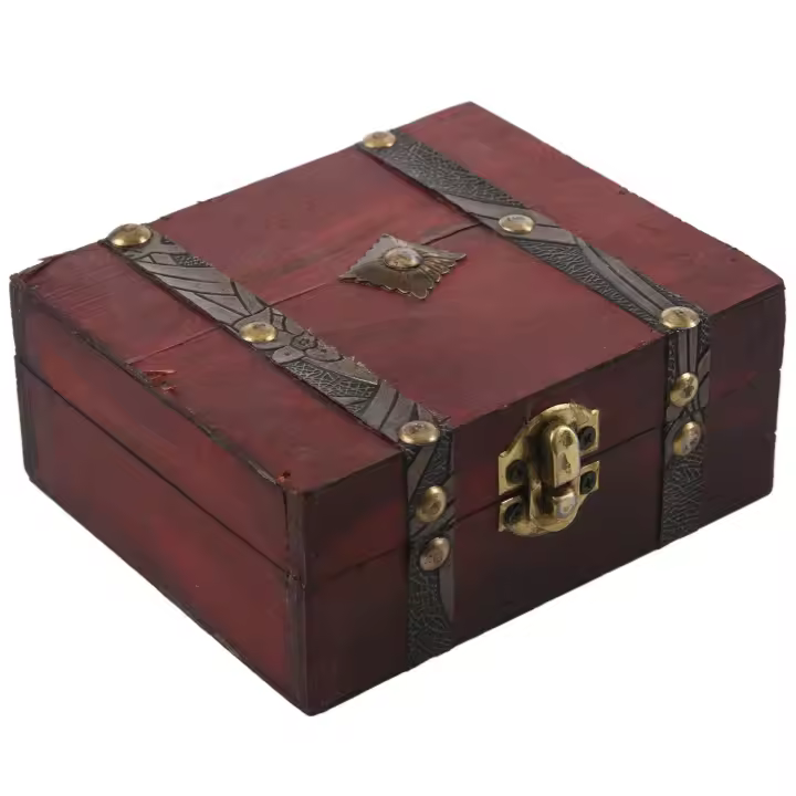 Caja de almacenamiento de joyas de Cofre del Tesoro con cerradura Vintage de madera, organizador de anillo, regalo - 1
