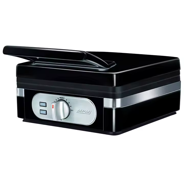 MPM MGO-24 Gofrera Eléctrica Profesional, 2 Gofres Belgas Gruesos, Antiadherente, Regulador Temperatura, Acero Inox., 1400W, Negro - 1