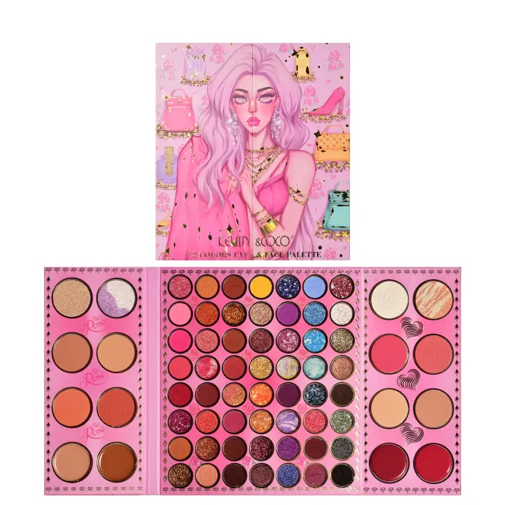 Paleta de Sombra de Ojos 72 colores de KEVIN&COCO,Iluminadore y Colorete, Maquillaje de Contorno en Polvo y Crema, Paleta Fashion Nova Girl - 1