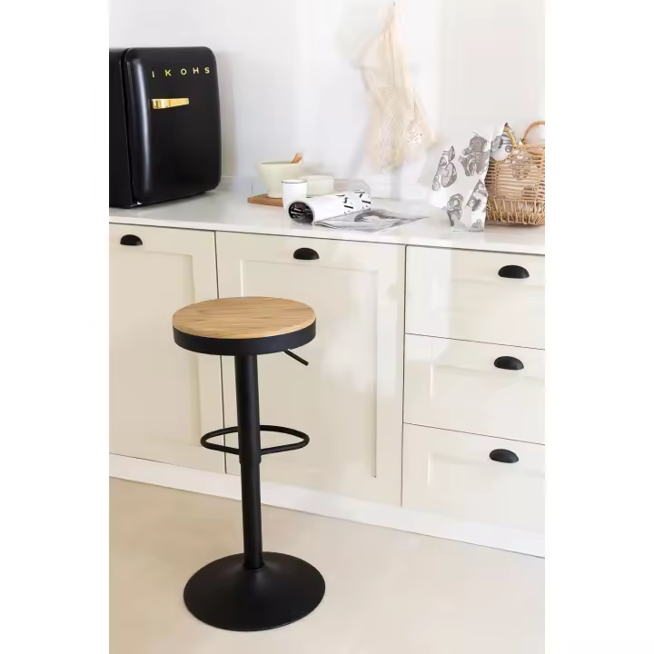 ORION91 Taburete Alto CARLSON 78 cm Regulable en Acero y Madera Color Negro Mate Bar Hostelería Pub Restaurante Comedor Oficina Salón Teletrabajo Cocina - SpazioLuzio - 1