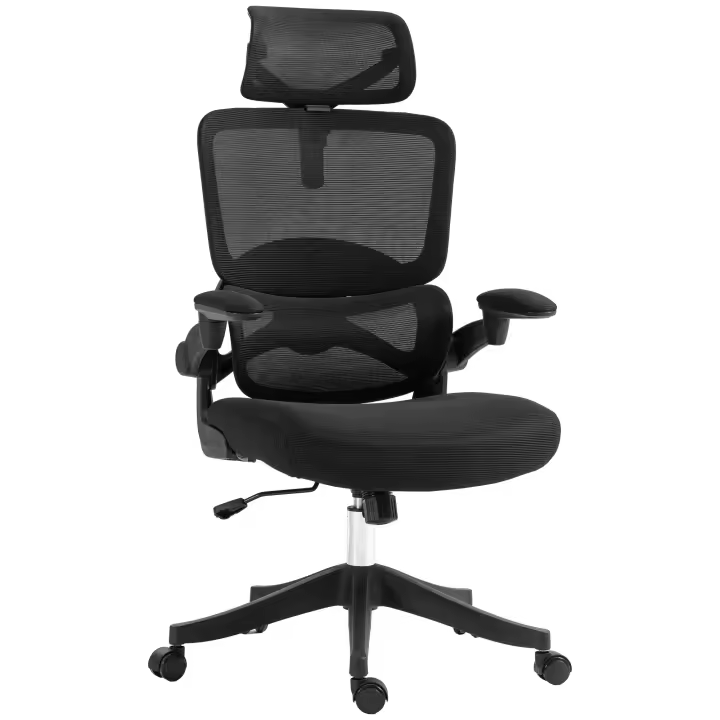 Vinsetto Silla de Oficina con Función Mecedora, Silla de Escritorio, Silla para Computadora de Altura Regulable, Silla Giratoria, Silla para PC con Capacidad de Carga de hasta 120 kg, para Estudio, Malla, Negro, 62 x 58 x 120-133 cm - 1