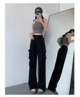 Pantalones Cargo Para Mujer De Pierna Ancha Moda Verano/Otoño Cintura Alta Ropa Casual Con Bolsillos Tejido Poliéster Talla Regular - details 3