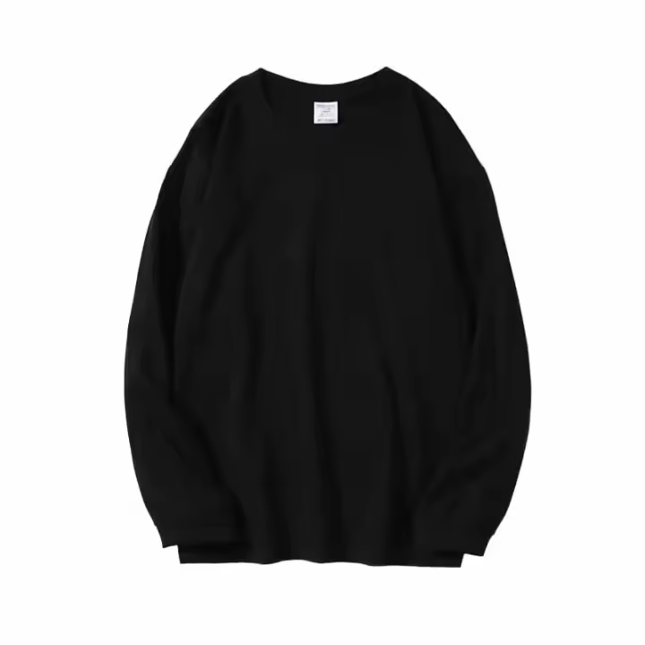 Camiseta De Algodón Puro De Manga Larga 260g Para Hombre Estilo Casual Cuello En V Solido Para Otoño E Invierno Top Suelto Para Pareja - 1