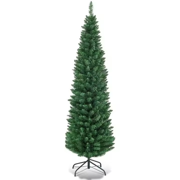 Árbol de Navidad Artificial Fina Estrecha, Árbol de Navidad Slim Artificial Abeto Fino de Hoja Espumillón 150cm 180cm 210cm Arboles con Soporte Metálico, Arbol Economico, Arbol Alta, Arbol Navidad Resistente con Hojas PVC, Verde Oscuro - 1