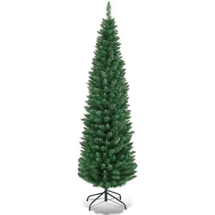 Árbol de Navidad Artificial Fina Estrecha, Árbol de Navidad Slim Artificial Abeto Fino de Hoja Espumillón 150cm 180cm 210cm Arboles con Soporte Metálico, Arbol Economico, Arbol Alta, Arbol Navidad Resistente con Hojas PVC, Verde Oscuro - 1