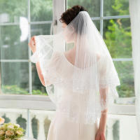 Velo De Novia Elegante Con Aplicación De Encaje Y Lentejuelas Dos Capas Largo Hasta Los Dedos Accesorios De Boda Para Mujeres - details 1