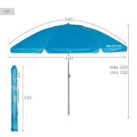 Aktive Sombrilla playa antiviento, 240 cm, con 8 varillas de fibra de vidrio, protección UV50, mástil inclinable y regulable, ventilación superior y bolsa de transporte - details 3