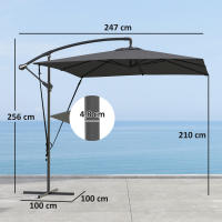 Outsunny Parasol Excéntrico 247x247 cm Sombrilla de Jardín con Base Cruzada Toldo Giratorio 360° Manivela Funda Protectora y Cuerda de Viento Anti-UV 50+ para Terraza Patio Gris Oscuro - details 2