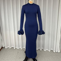 Vestido Largo De Otoño Para Mujer Elegante Con Mangas Largas Y Cuff De Flor Suelto Cuello Redondo Cintura Ajustada Slim Para Noche Y Fiesta Con Abertura - details 1